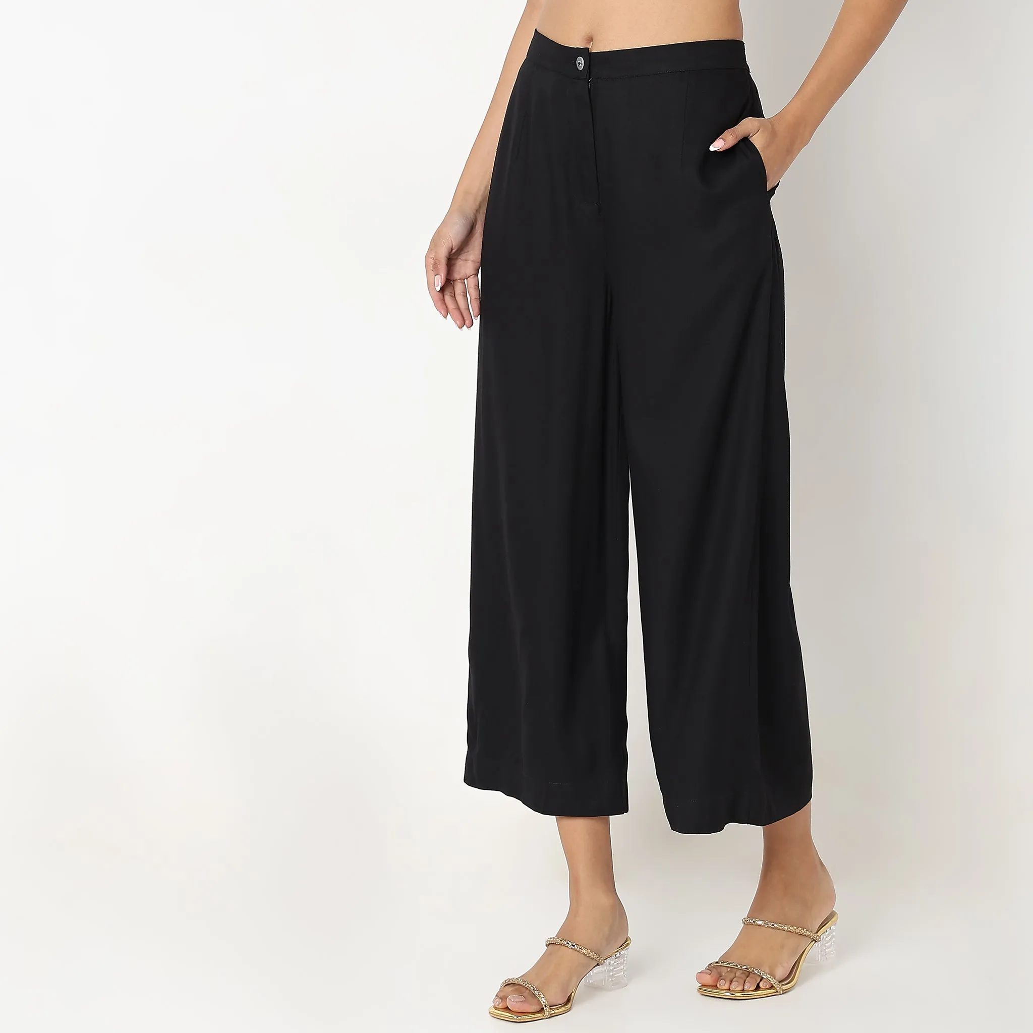 Flare Fit Solid High Rise Culottes