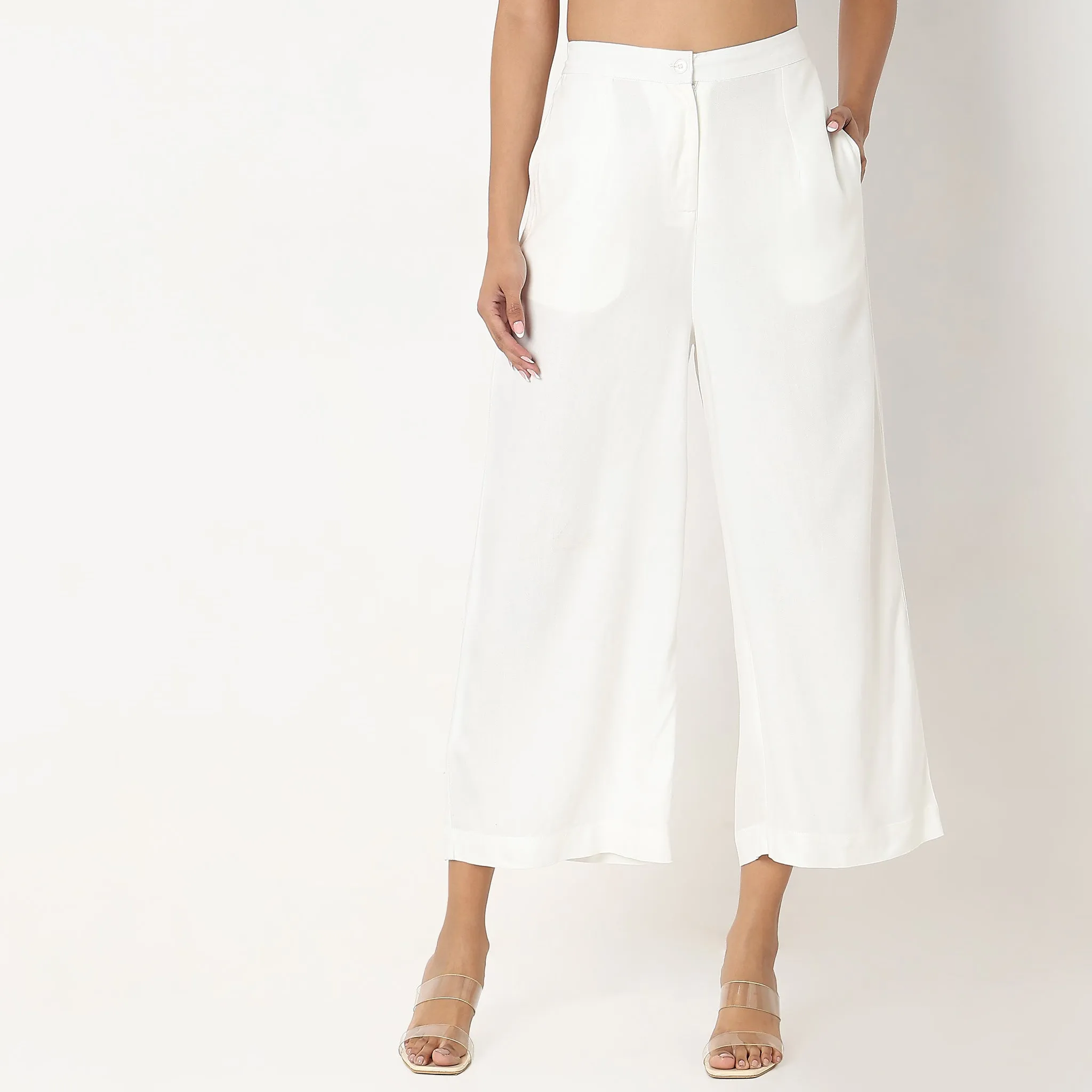 Flare Fit Solid High Rise Culottes