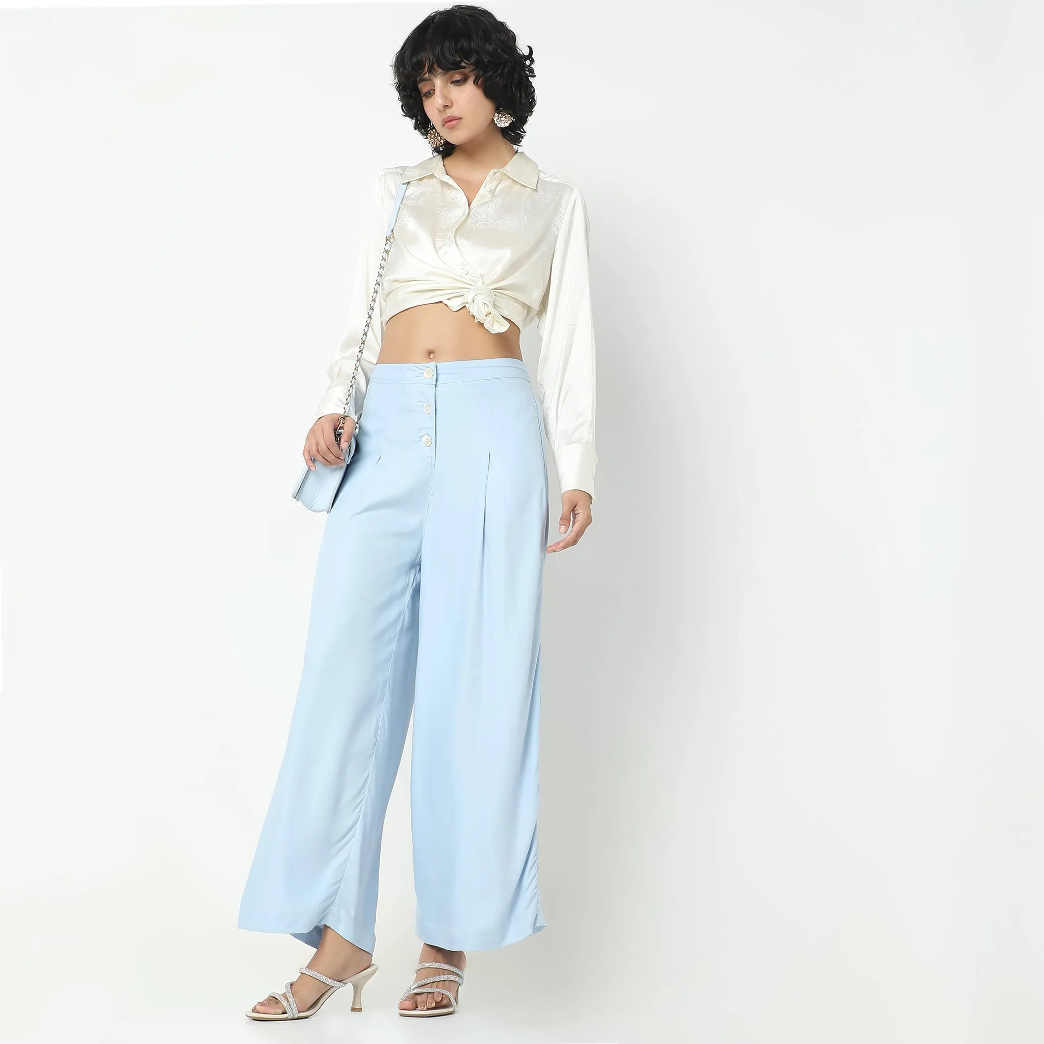 Flare Fit Solid High Rise Pants