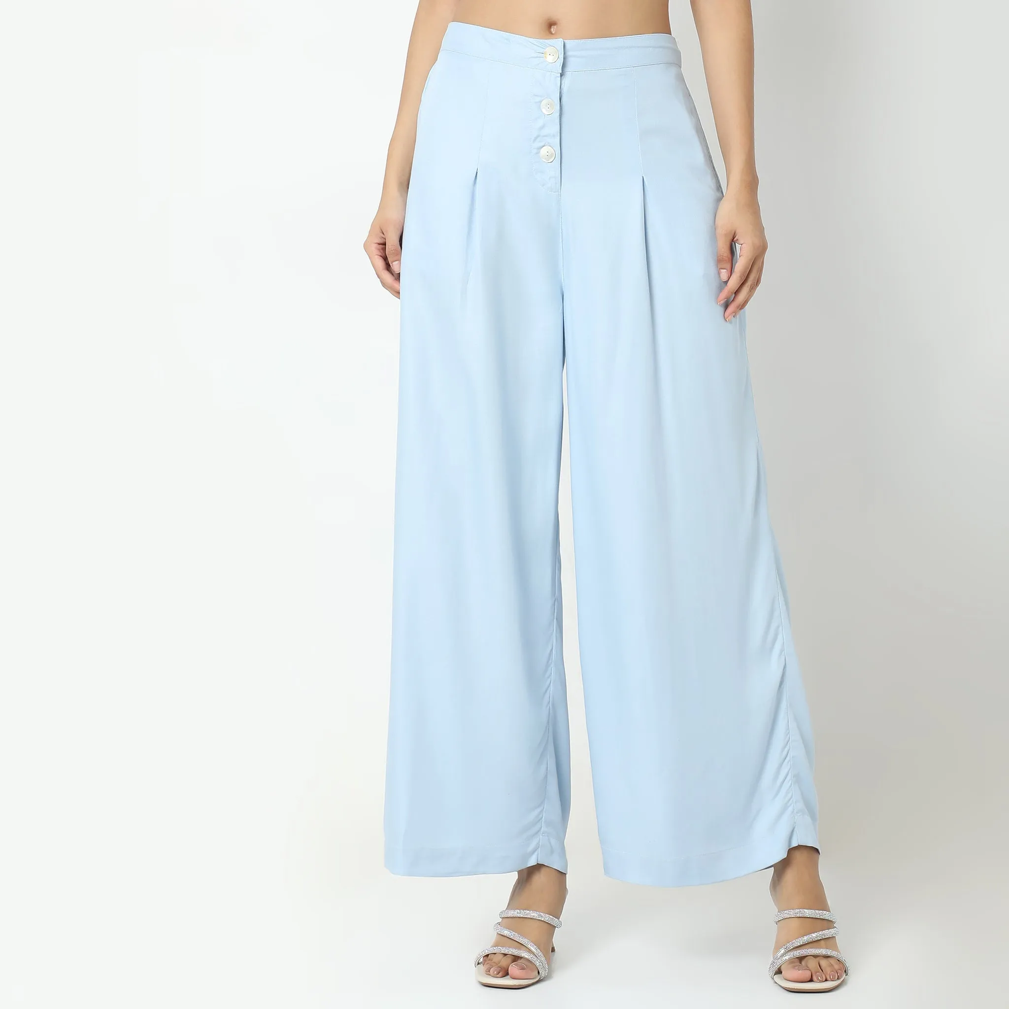 Flare Fit Solid High Rise Pants