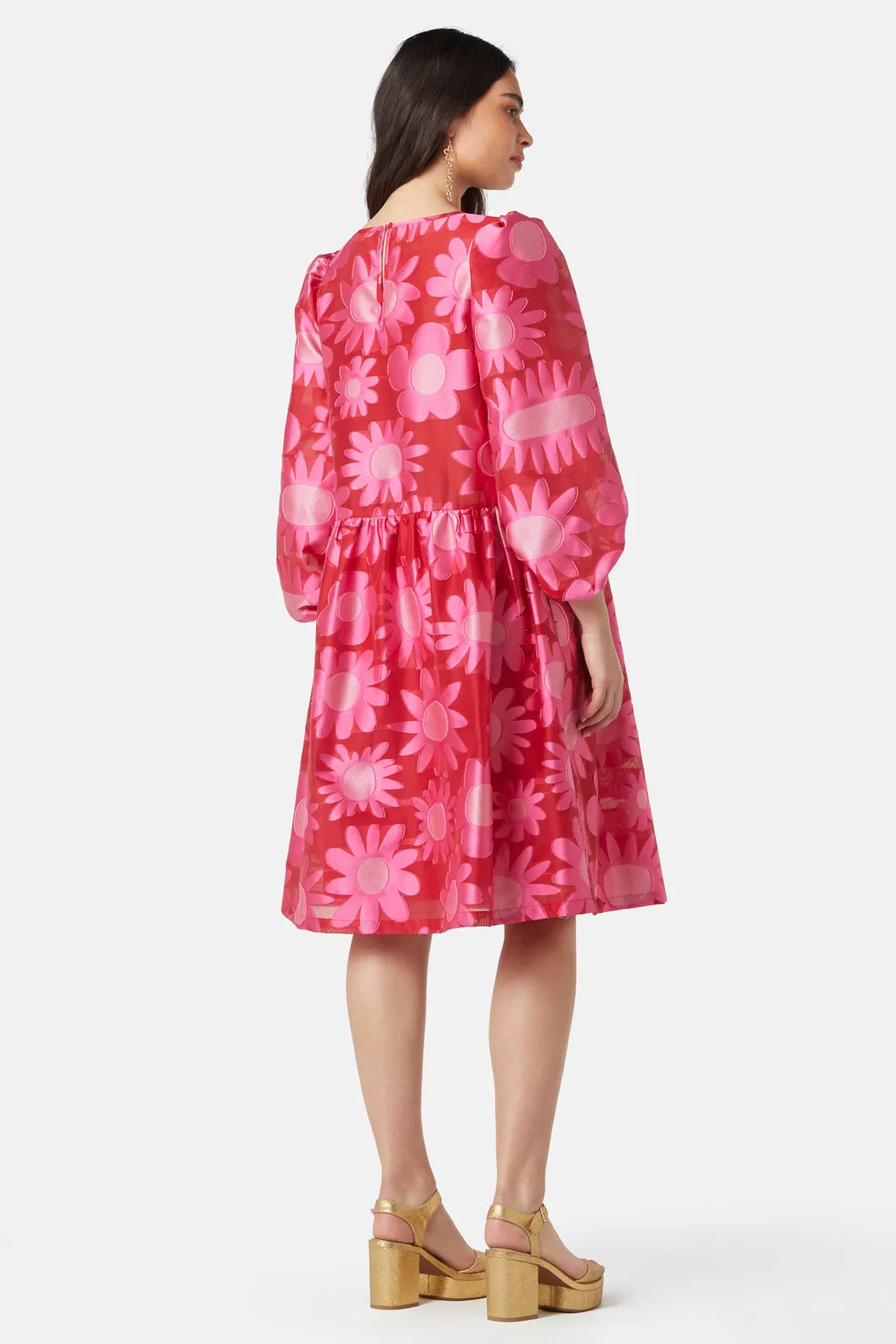 Flowering Pink Jacquard Dress