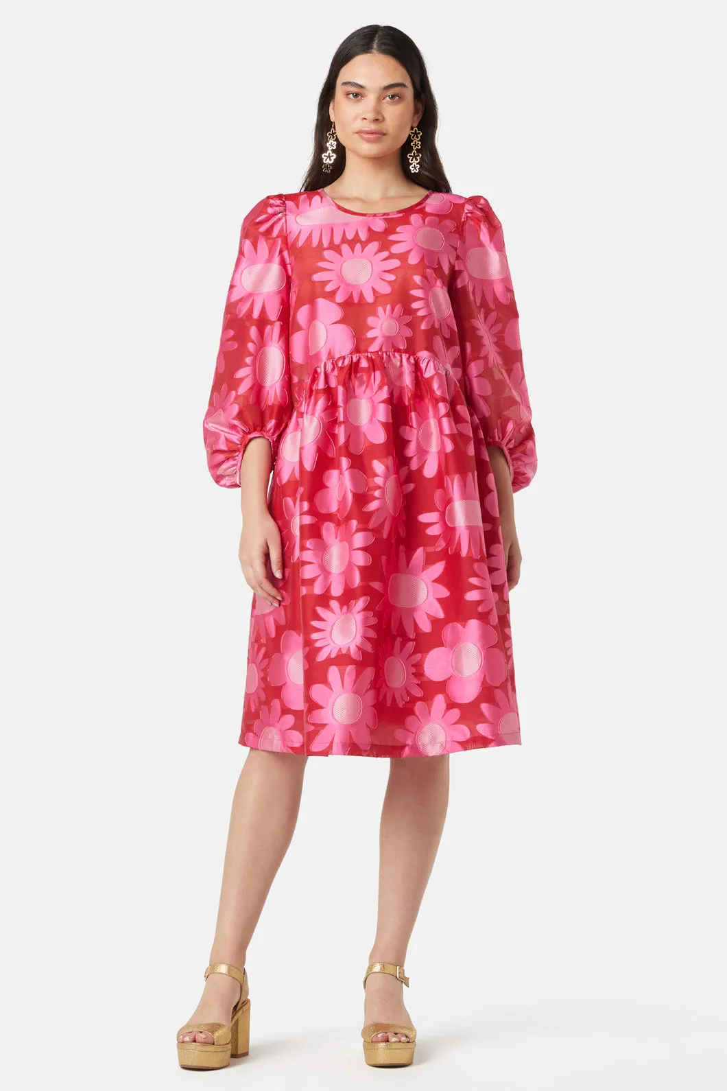 Flowering Pink Jacquard Dress