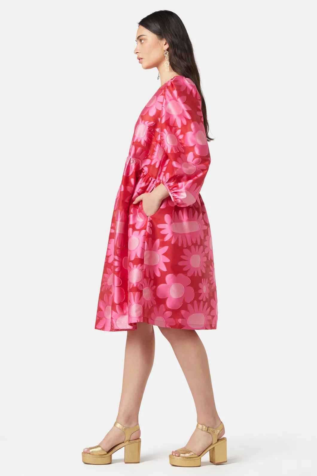 Flowering Pink Jacquard Dress