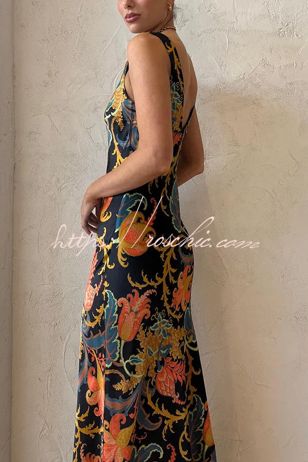 Forever Mine Satin Exclusive Botanical Print Slip Maxi Dress