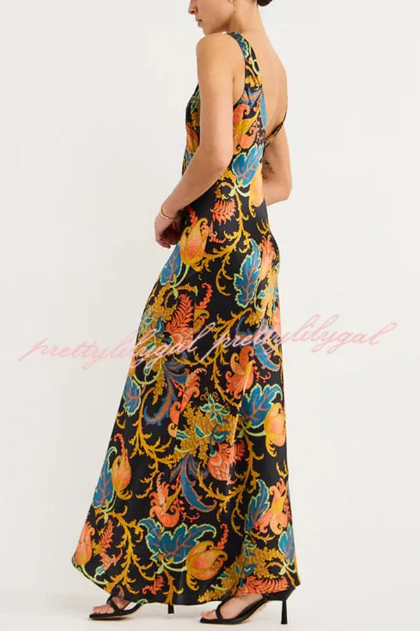 Forever Mine Satin Exclusive Botanical Print Slip Maxi Dress