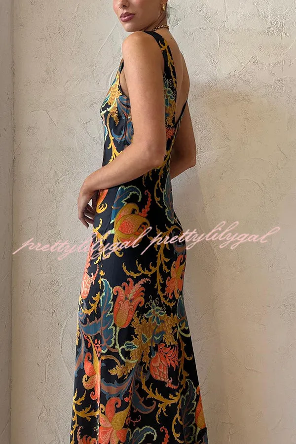 Forever Mine Satin Exclusive Botanical Print Slip Maxi Dress