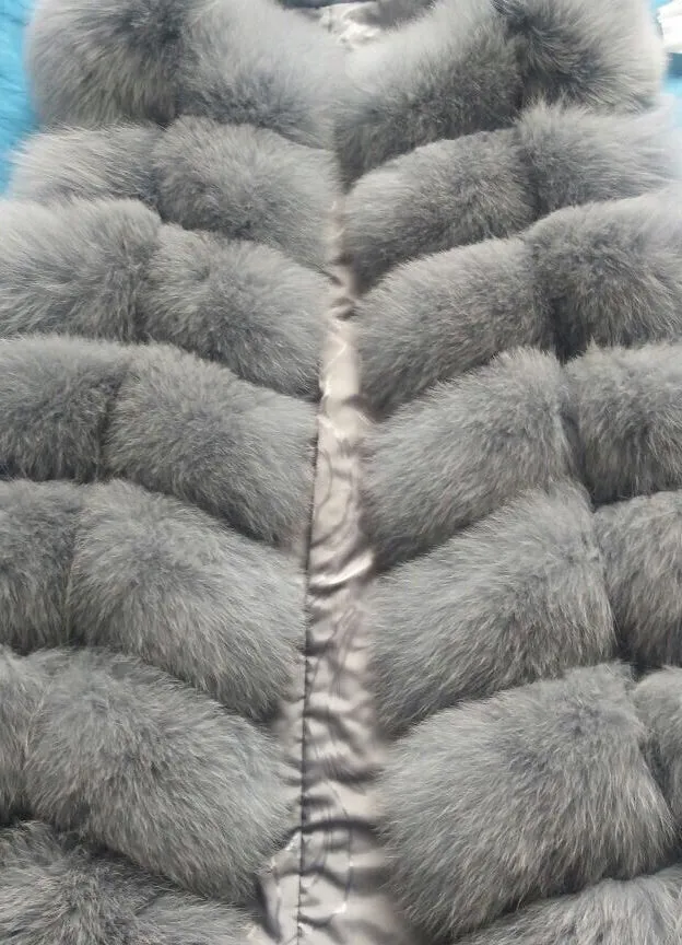 Fox Fur Vest Gilet - Light Grey