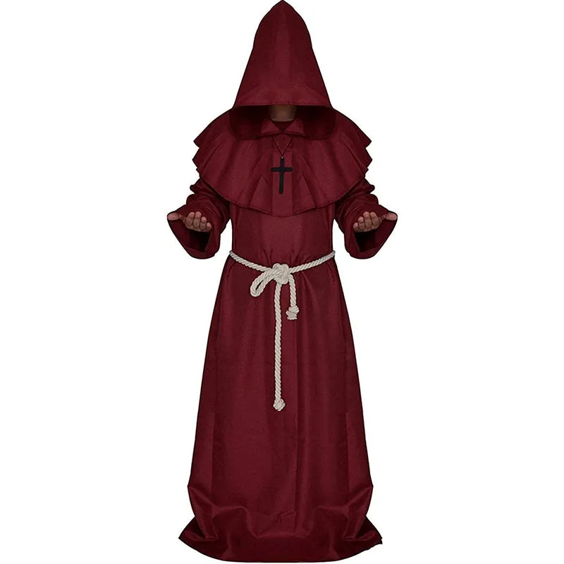 Friar Medieval Hooded Monk Renaissance Priest Robe Costume Cosplay