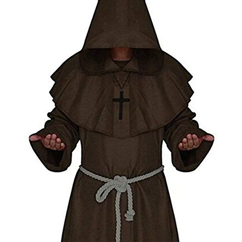 Friar Medieval Hooded Monk Renaissance Priest Robe Costume Cosplay