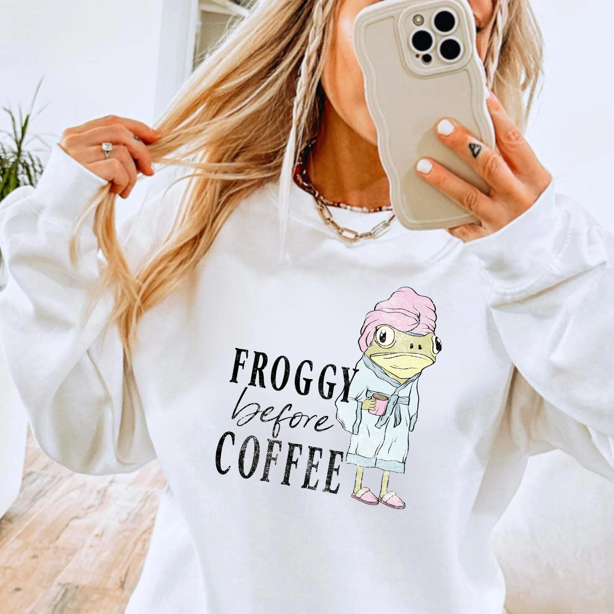 Froggy Before Coffee Crewneck Sweatshirt