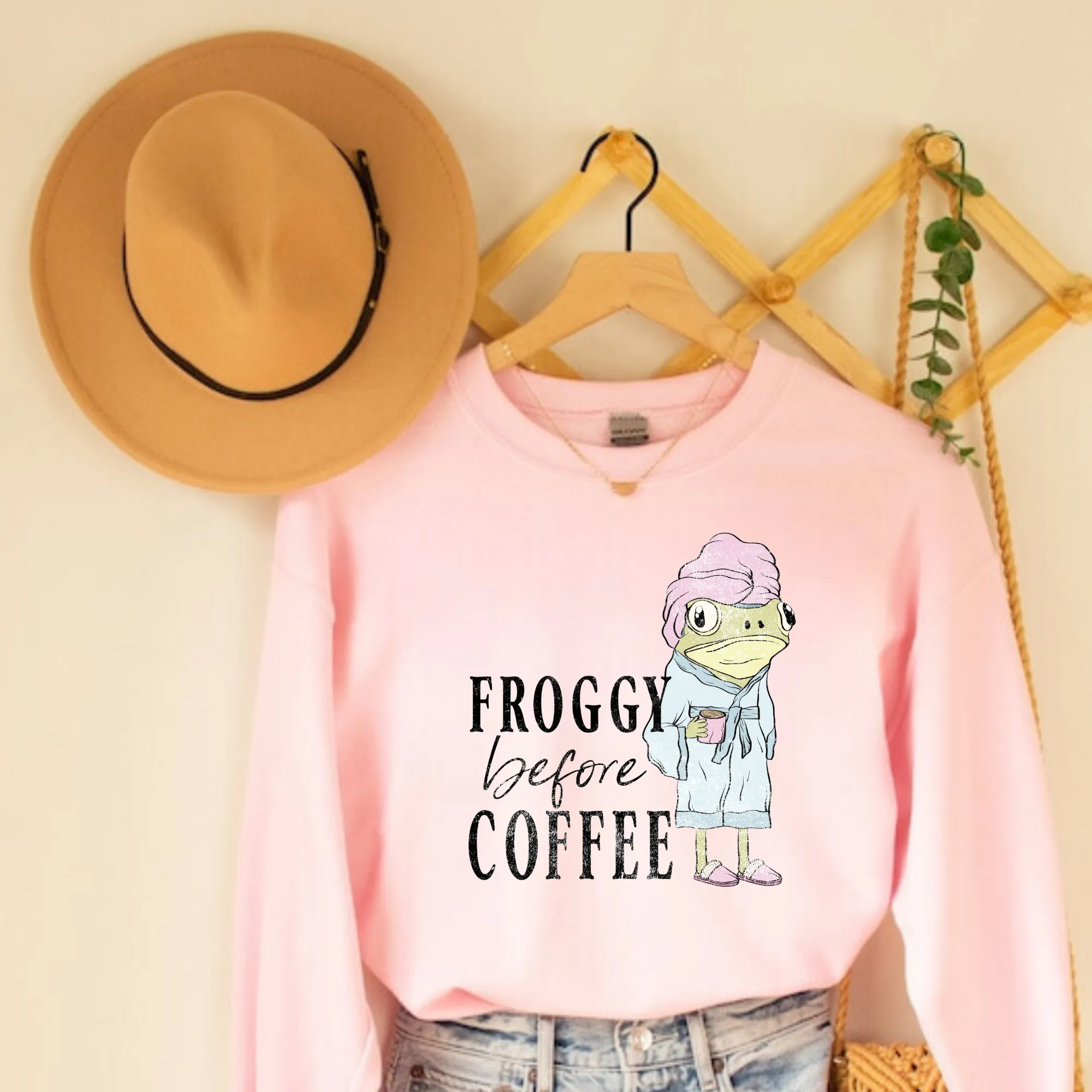 Froggy Before Coffee Crewneck Sweatshirt