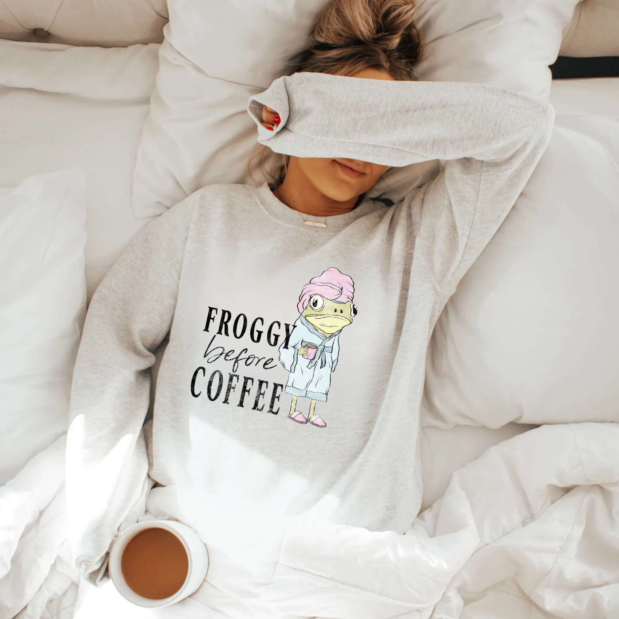 Froggy Before Coffee Crewneck Sweatshirt