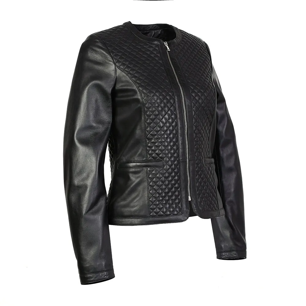 Gille Womens Diamond Patterned Leather Jacket