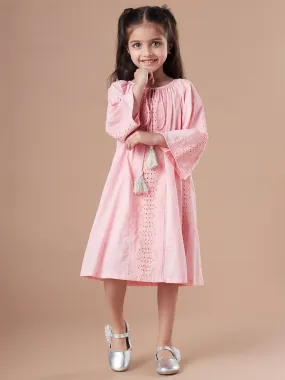 Girls Schiffli A-Line Cotton Midi Dress With Slip - Ps Peaches