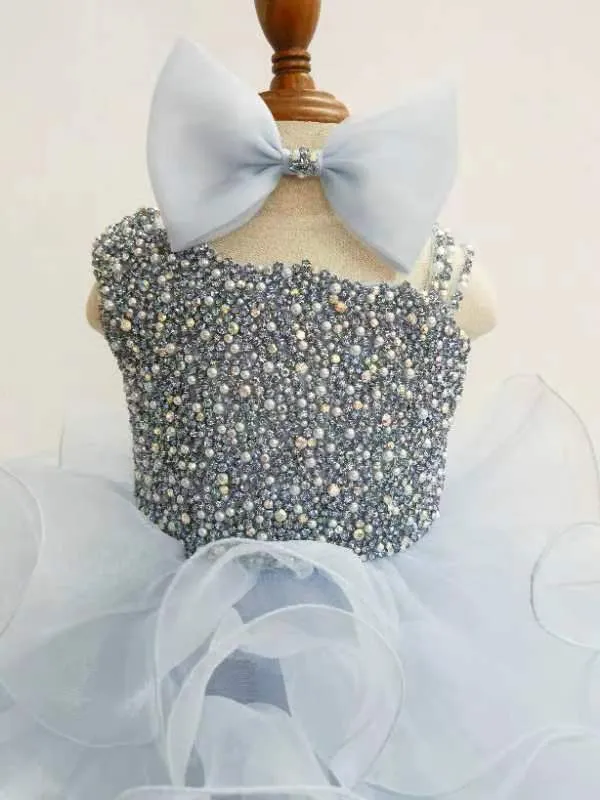 Glitzly Beaded Bodice Little Girl Cupcake Pagant Dress