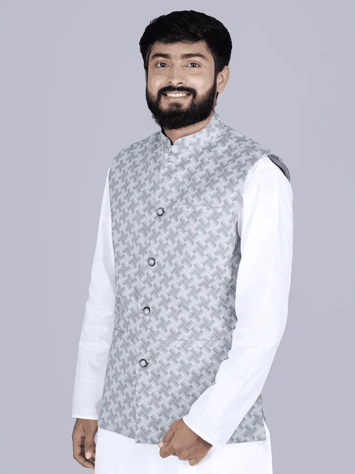 Gray Printed Poly Cotton Modi Jacket