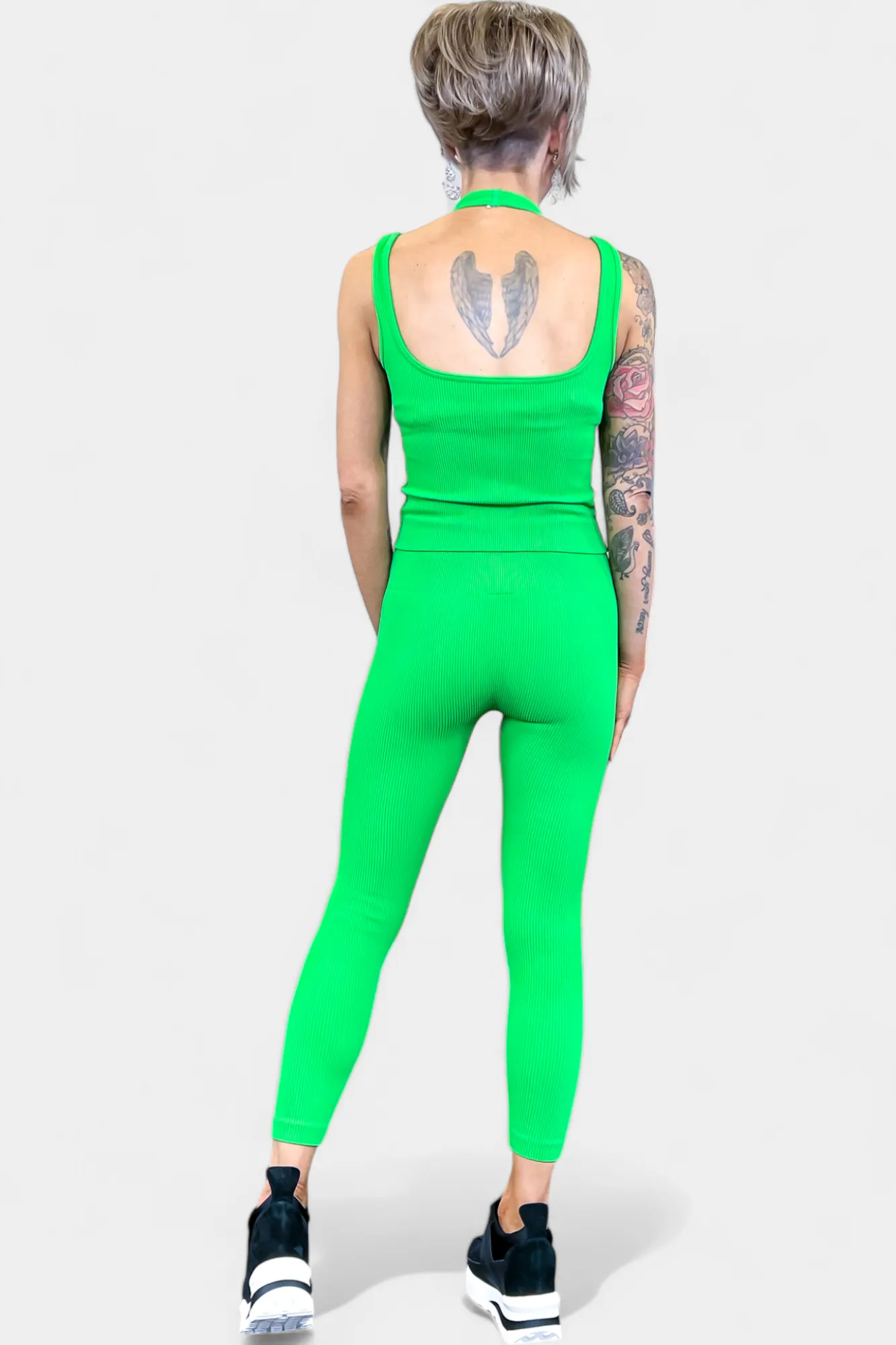 Green Ribbed Seamless Tank & Leggings Set [NO RETURNS]