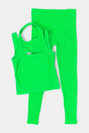 Green Ribbed Seamless Tank & Leggings Set [NO RETURNS]