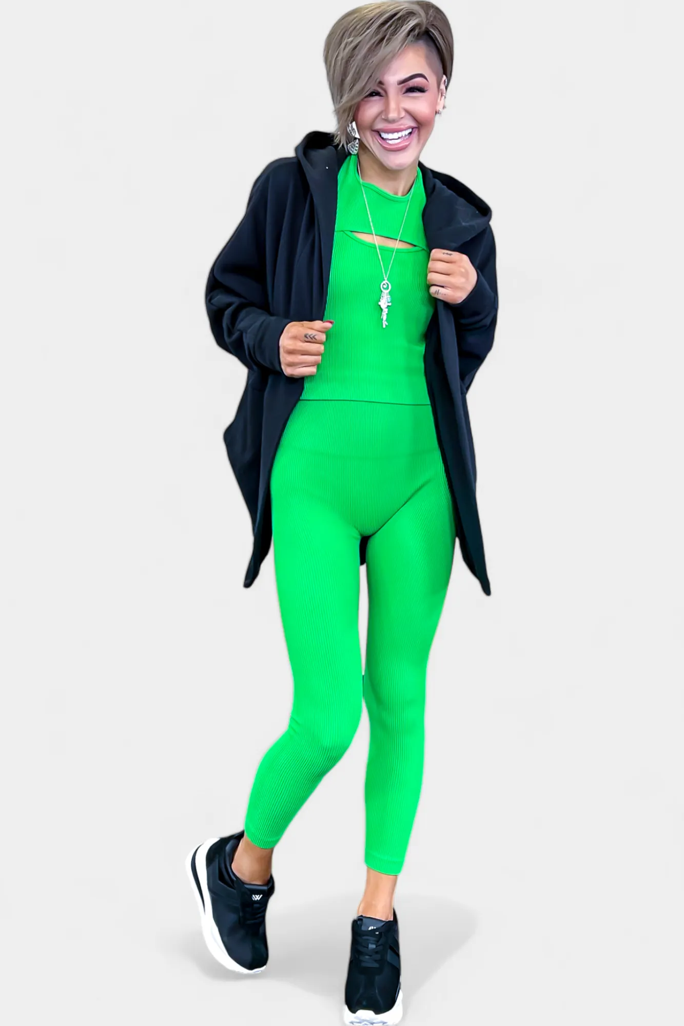 Green Ribbed Seamless Tank & Leggings Set [NO RETURNS]