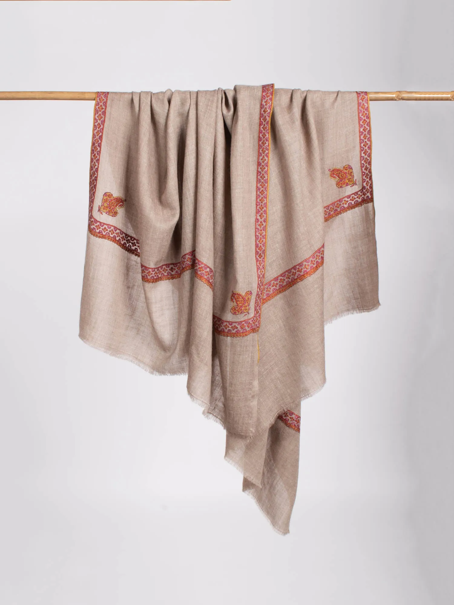 Grey Hashia Kashmiri Embroidered Pashmina Shawl