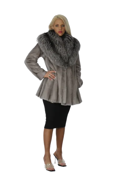 Grey Mist Mink Jacket with Silver Fox Cape Collar