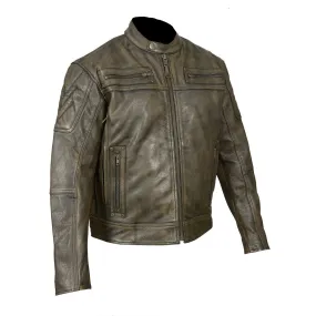 HMM542DB High Mileage Men's Distressed Brown Padded and Vented Leather Scooter Jacket