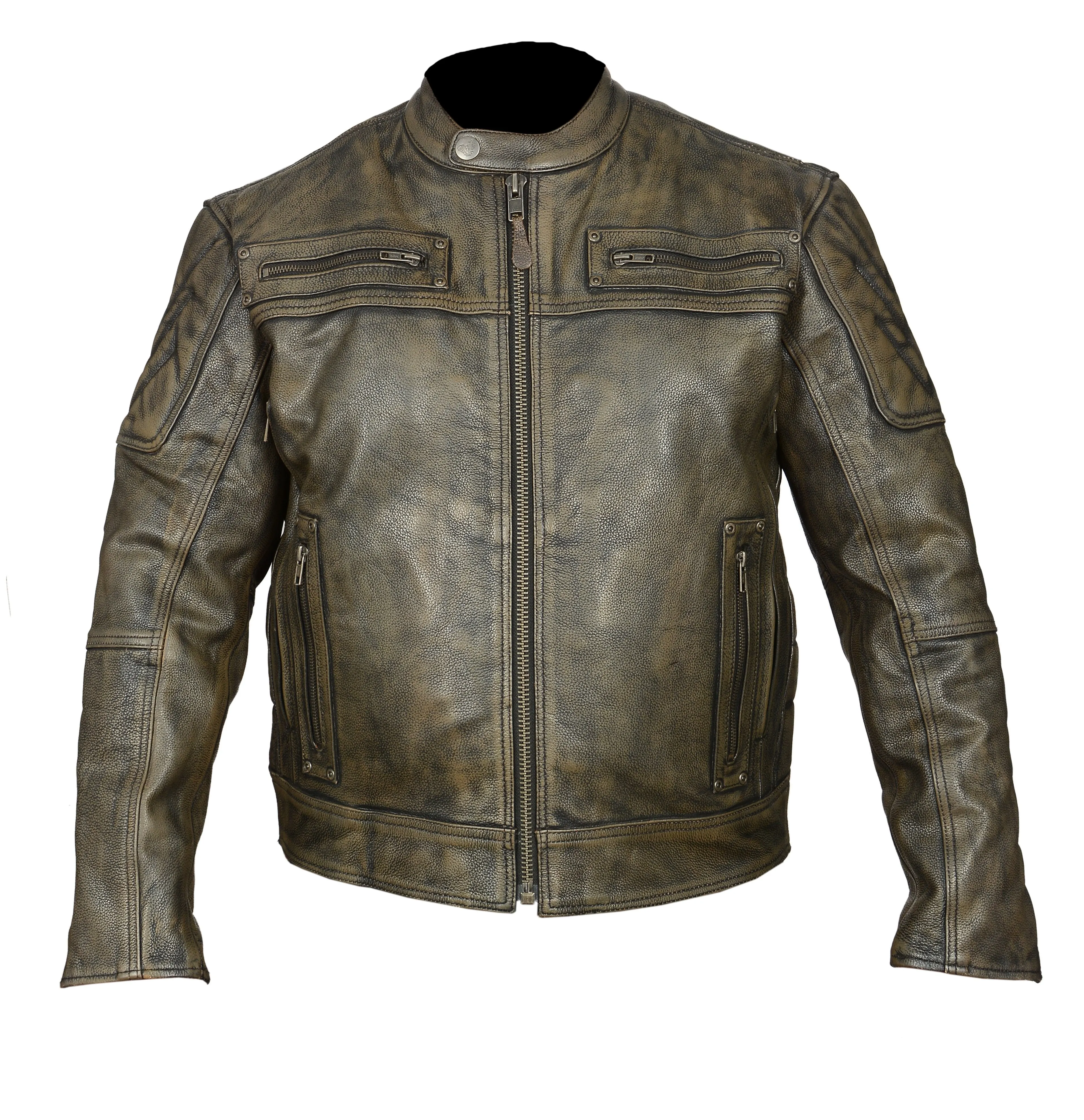 HMM542DB High Mileage Men's Distressed Brown Padded and Vented Leather Scooter Jacket