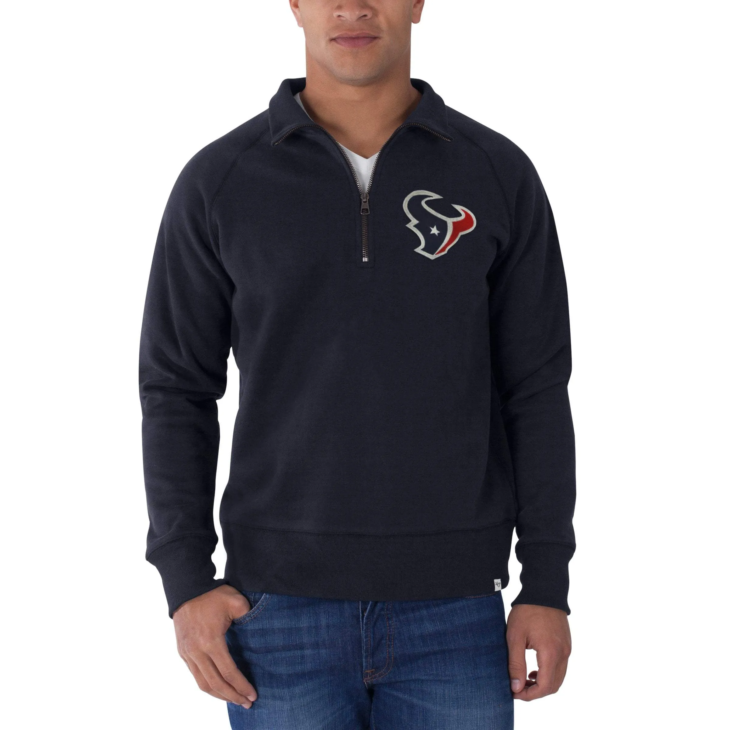 Houston Texans 47 Brand Fall Navy 1/4 Zip Cross-Check Pullover Sweatshirt