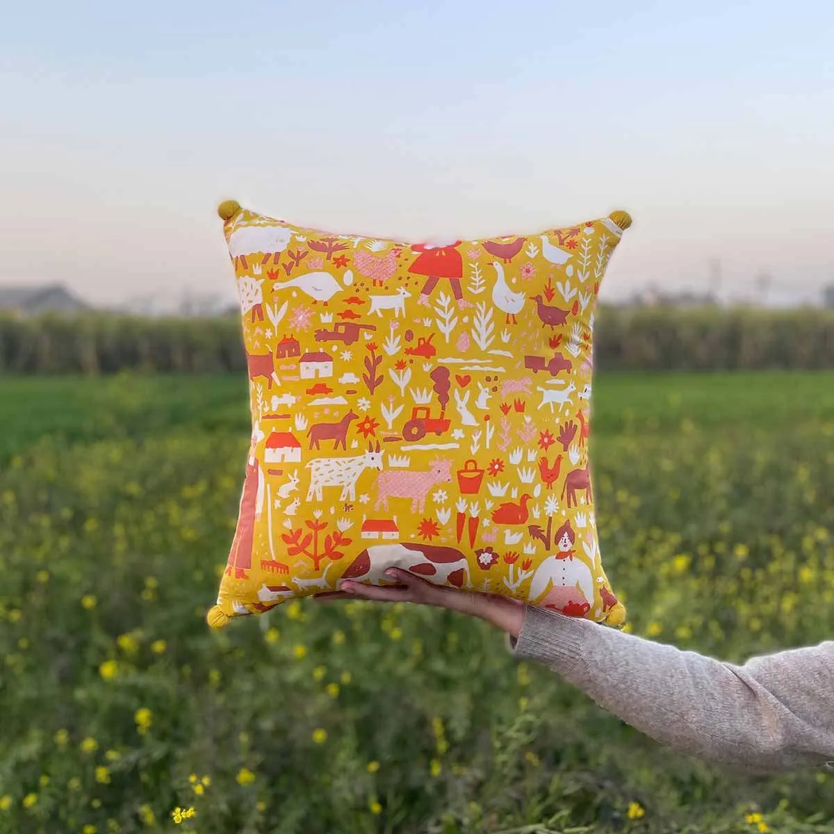 Indian Summer Pom Pom Cushion Cover