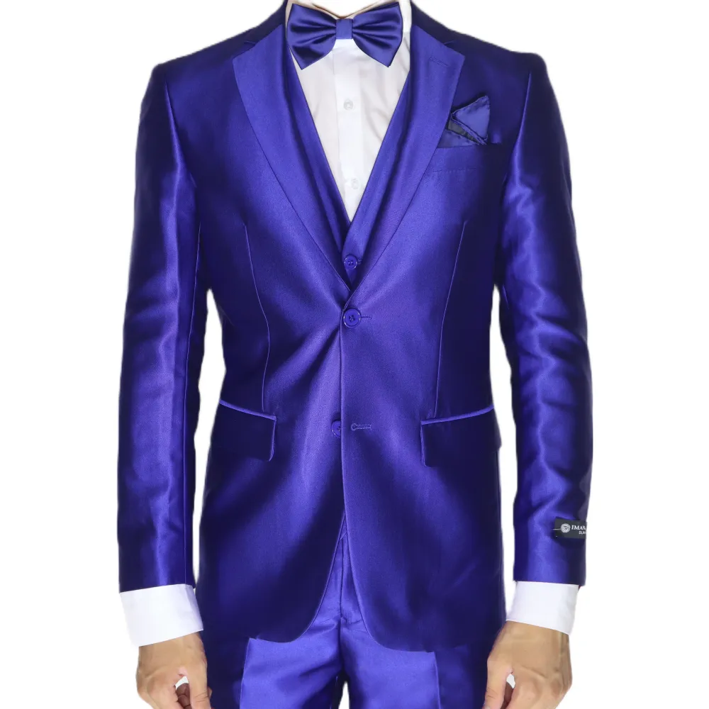 Indigo Avanti Milano Shark Skin Notch Lapel Three Piece Suit