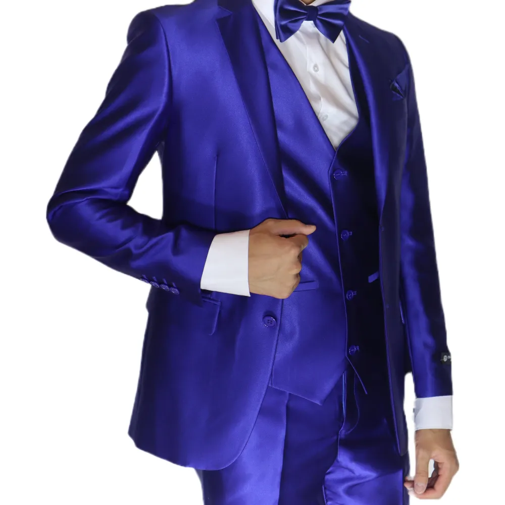 Indigo Avanti Milano Shark Skin Notch Lapel Three Piece Suit