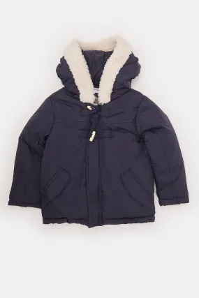 Infant Boys Navy Padded Sherpa Hooded Jacket