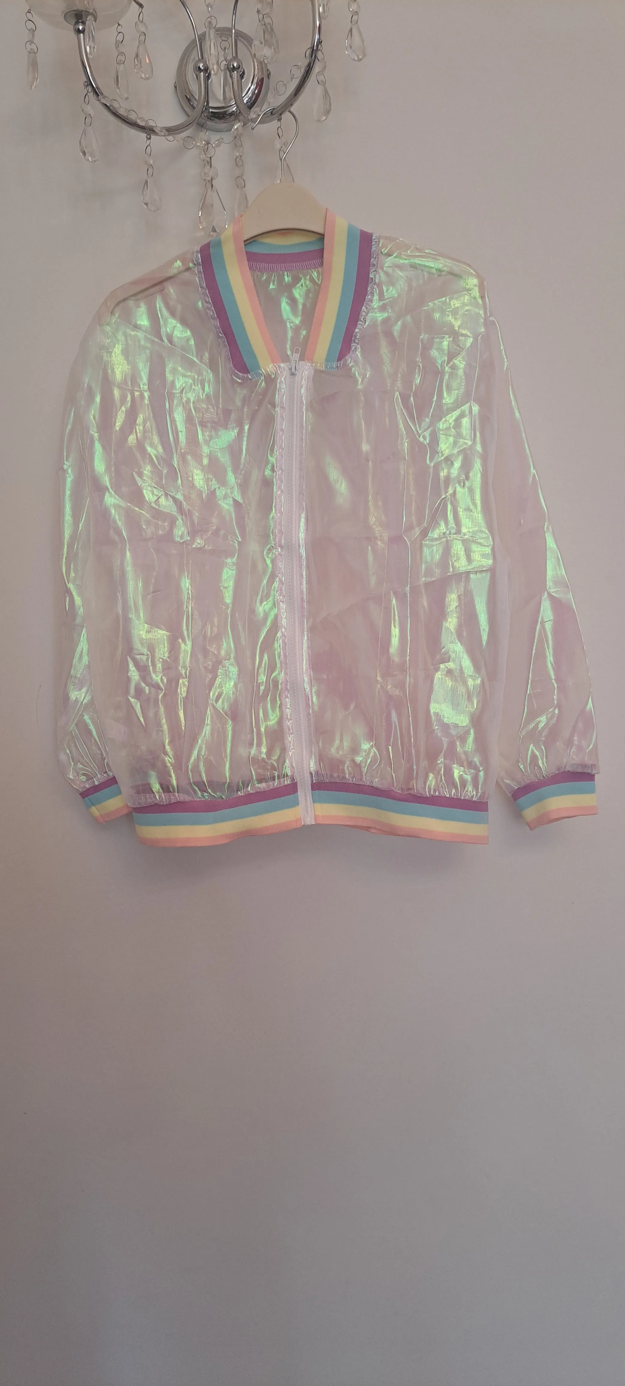 Iridescent Organza Jacket With Rainbow Cuffs