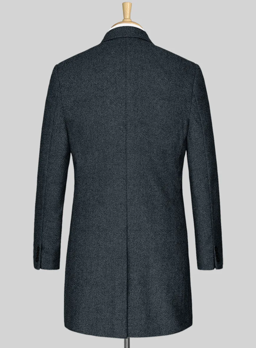 Italian Highlander Blue Herringbone Tweed Overcoat