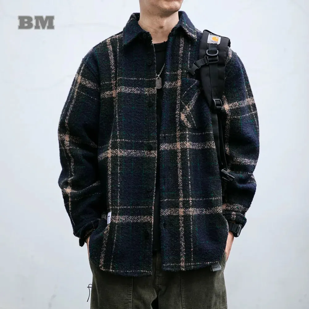 Japanese Vintage Plaid Cargo Shirts - High Quality Casual Coat