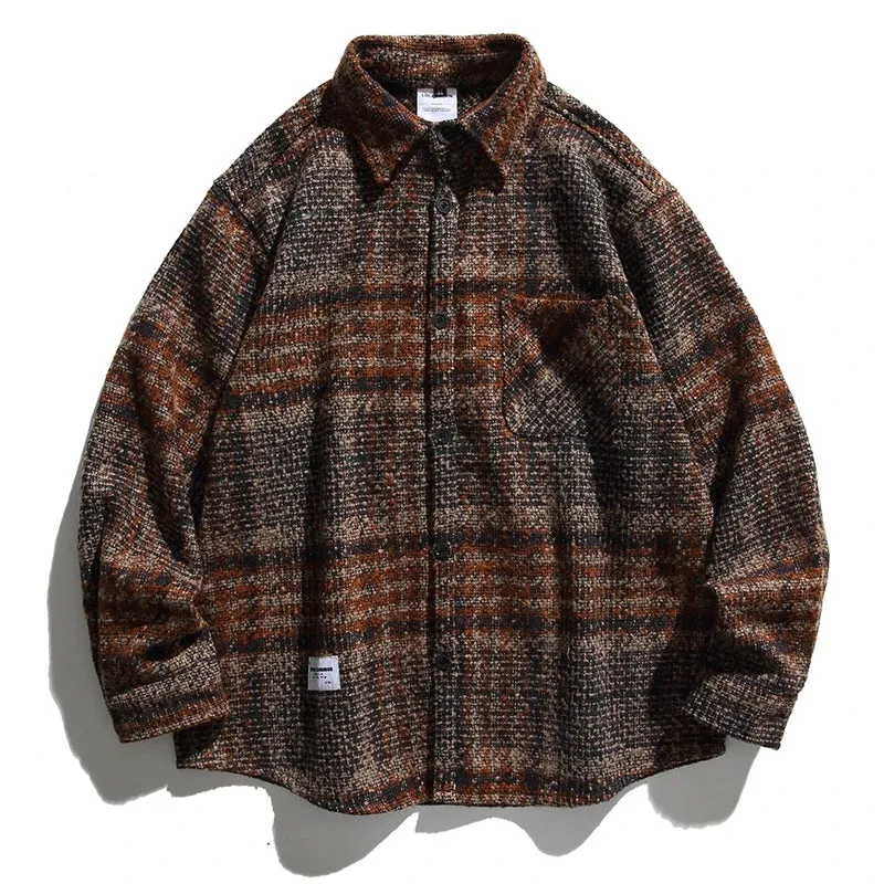 Japanese Vintage Plaid Cargo Shirts - High Quality Casual Coat