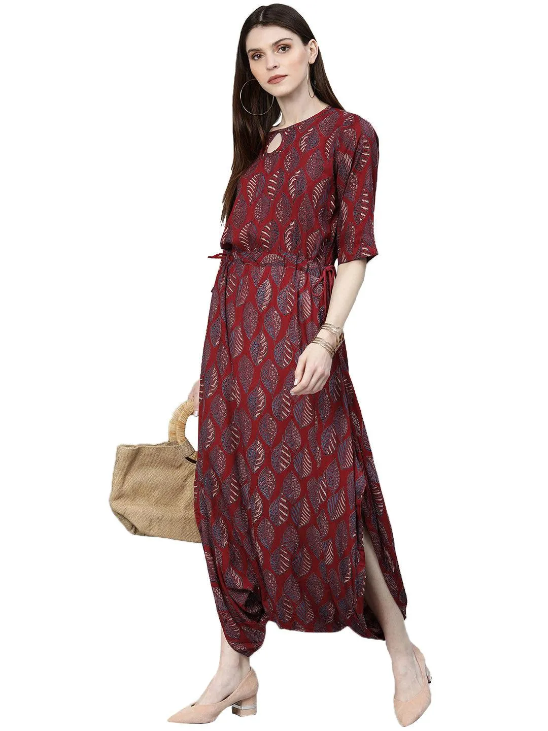 Jashvi Maroon Rayon Jumpsuit