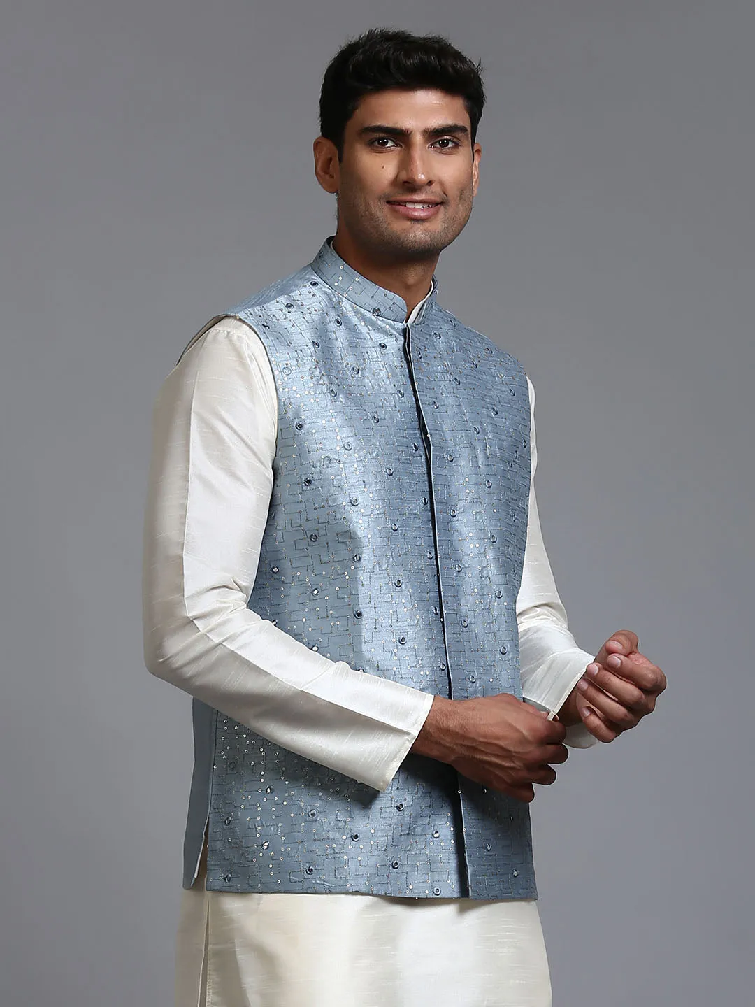 Jashvi Men's Grey Embellished Jacket