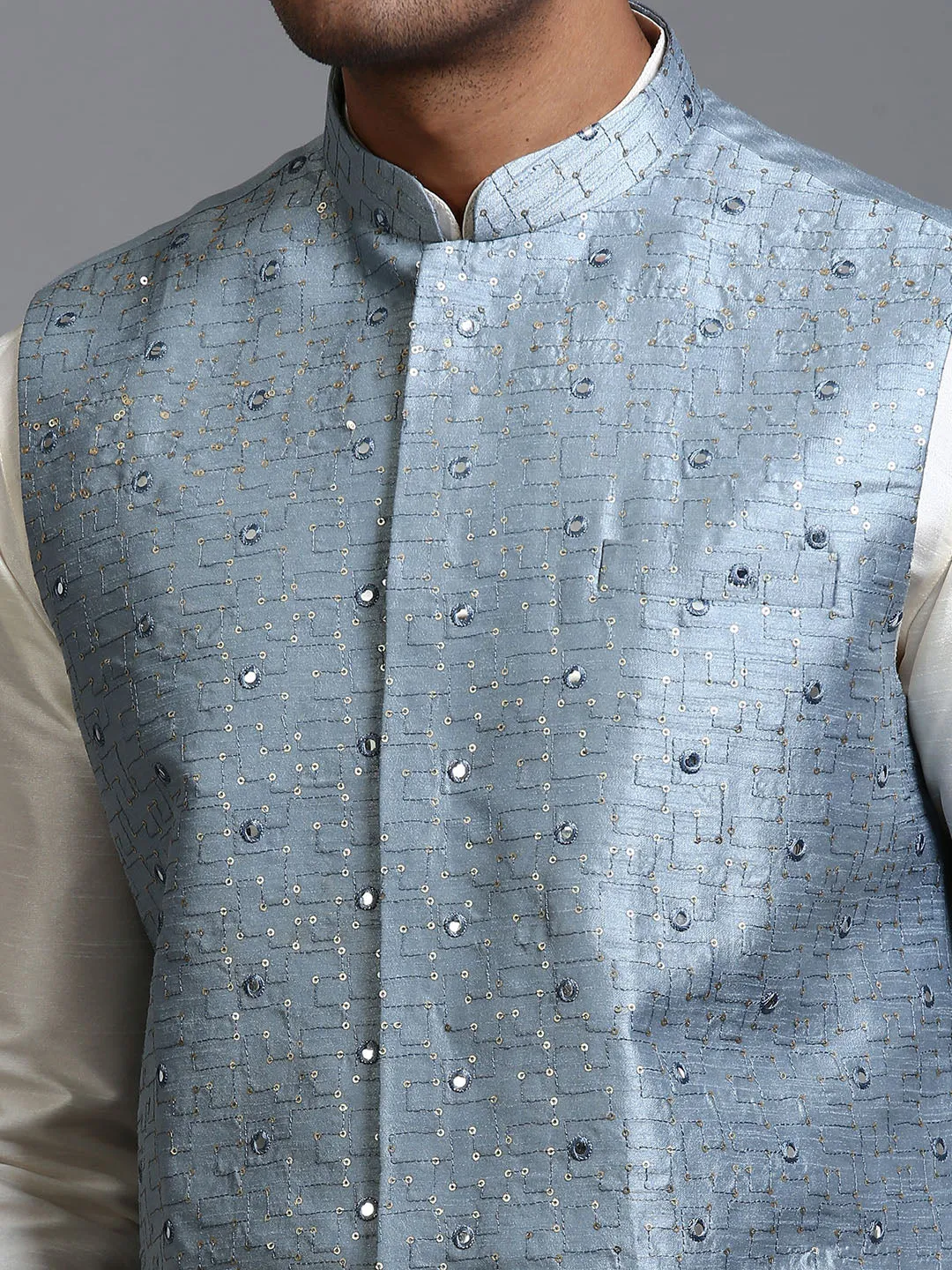 Jashvi Men's Grey Embellished Jacket