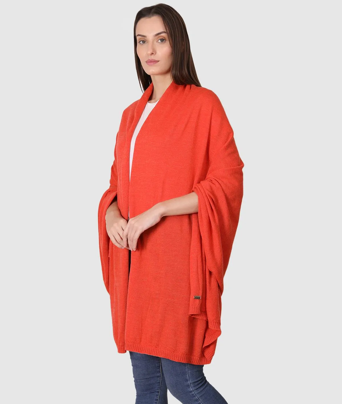 Jersey Knit 100% Merino Wool Shawl (Orange Melange)