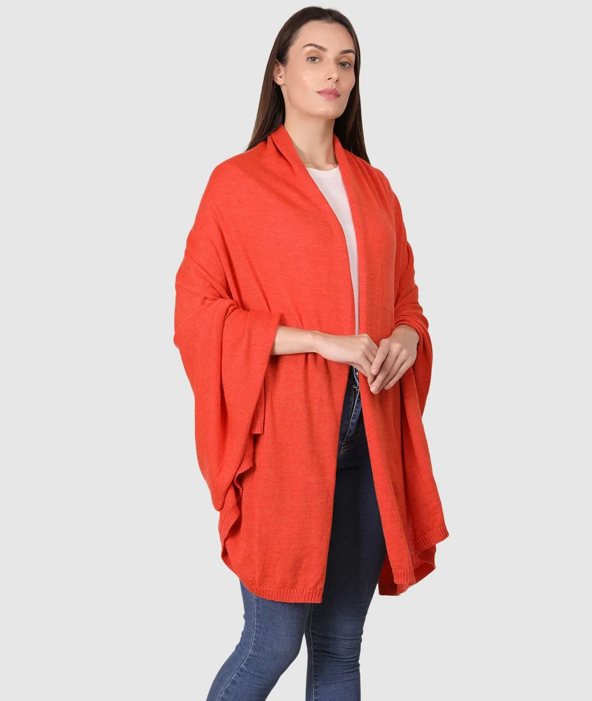 Jersey Knit 100% Merino Wool Shawl (Orange Melange)