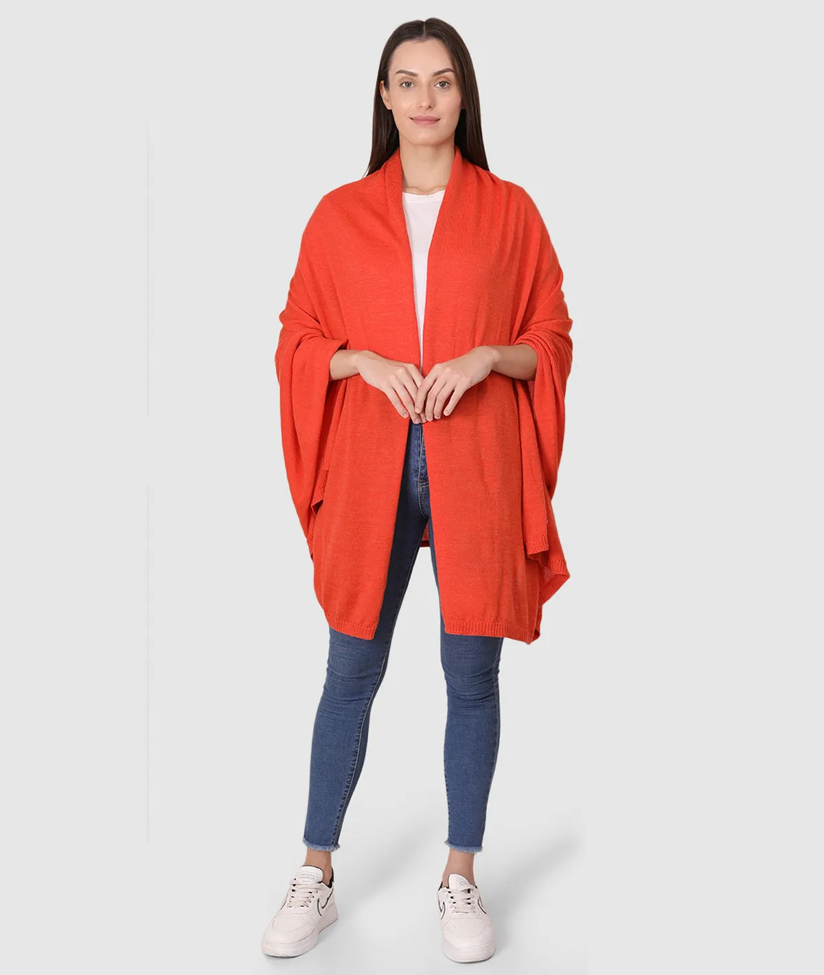 Jersey Knit 100% Merino Wool Shawl (Orange Melange)