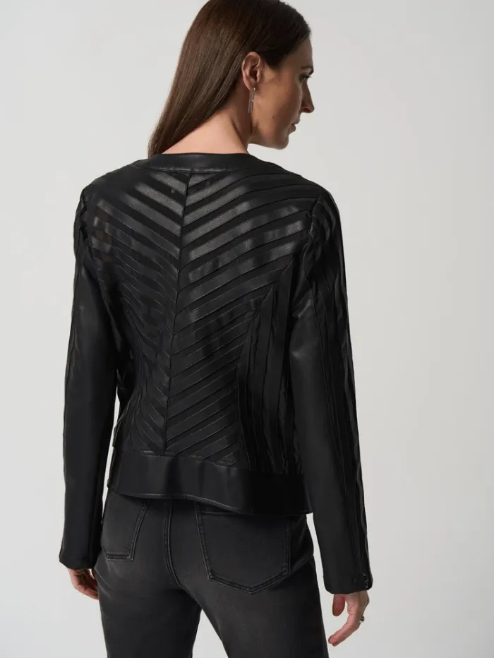 Joseph Ribkoff Black Faux-Leather and Mesh Jacket 233962 11