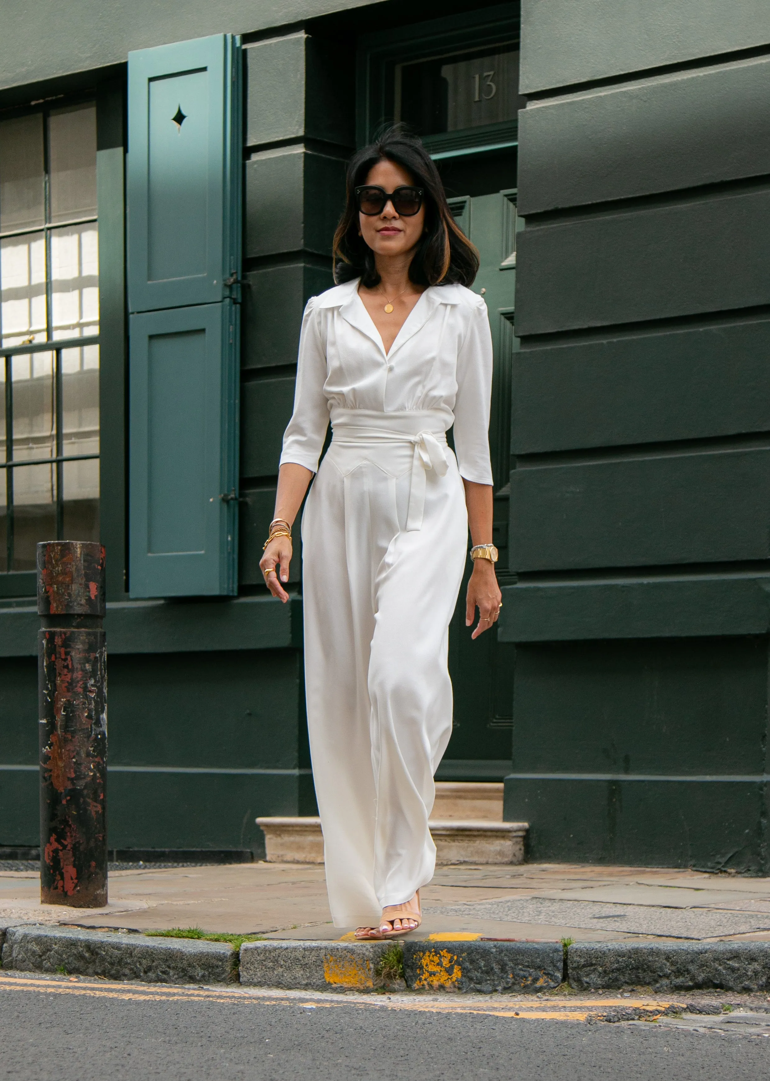 Jumpsuit in ivory soft crepe by Elaine Bernstein