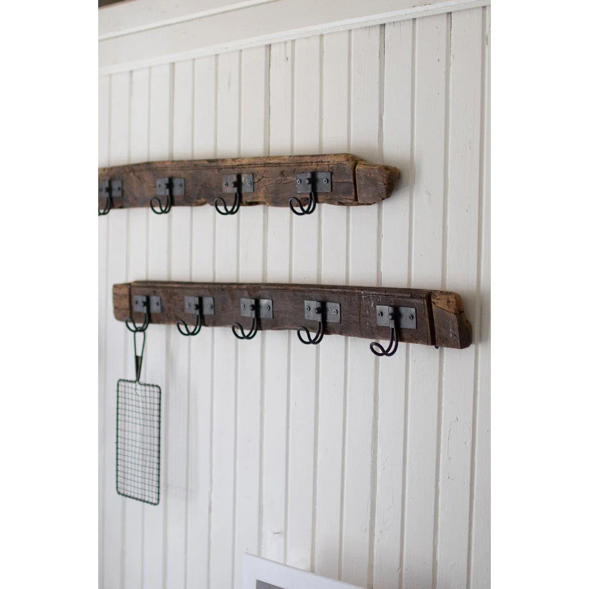 Kalalou - RECYCLED WOOD COAT RACK WITH FIVE WIRE HOOKS - NMCC1055