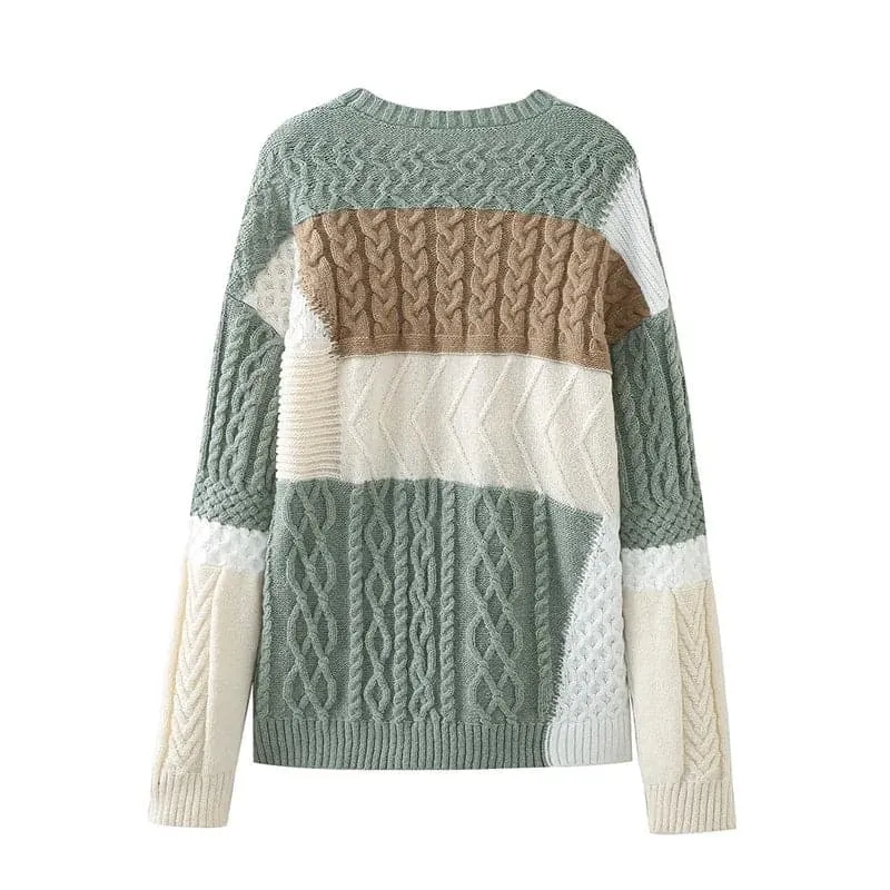 Knitted Sweater with Patchwork Pattern - Cozy and Versatile Winter Essential