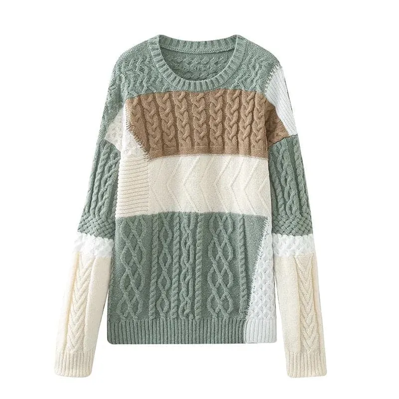 Knitted Sweater with Patchwork Pattern - Cozy and Versatile Winter Essential