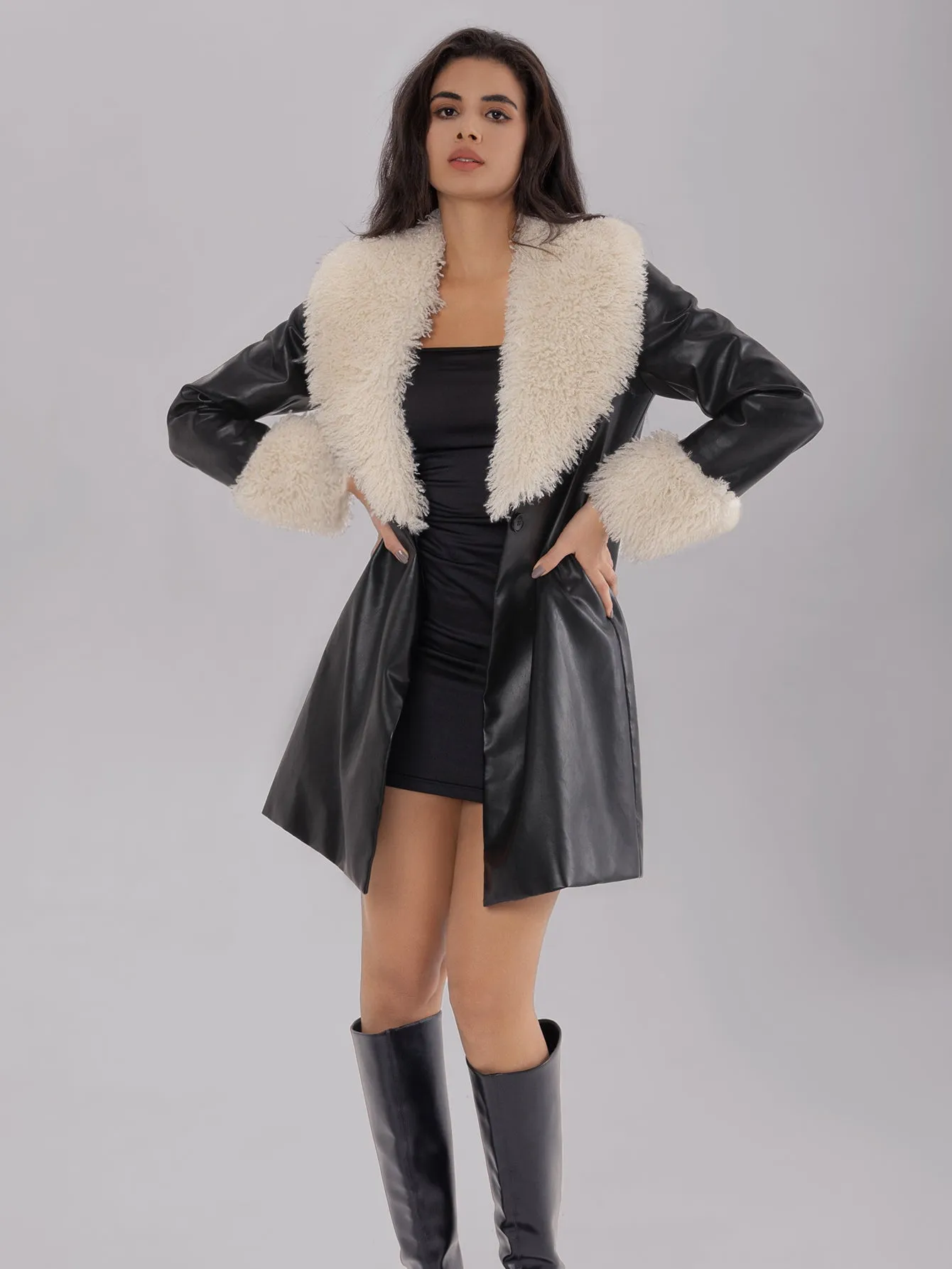 Ladies Long Black Fur Winter Jacket