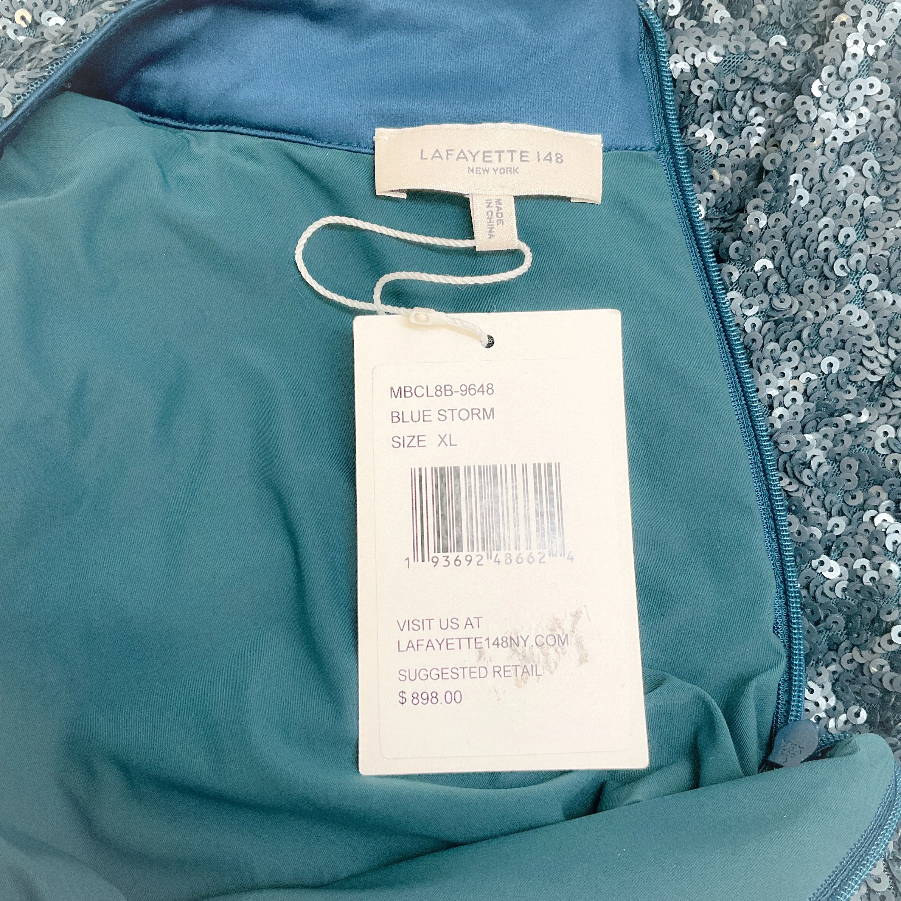 Lafayette 148 New York Blue Sequined Mock Neck Blouse