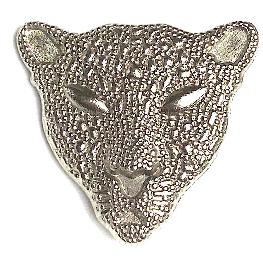 Leopard / Jaguar Silver 1" / 25mm Metal Shank Back Button, Blumenthal Germany,  # FJ-71